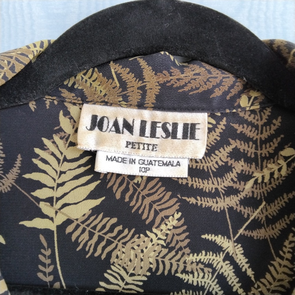Vtg 80s Joan Leslie Women's 10P‎ Leaf Print Short Sleeve Button Down Fitted - Picture 4 of 6